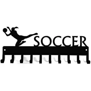 Soccer Goalie (Female) Medal Hanger Rack Wall Mounted Hook Up Medals and Awards Coat Hanger Pretty Artwork Shape Decoration-14.5 Inches W/ 10 Hooks