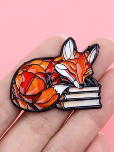 Adorable Sleeping Fox Cartoon Animal Design Enamel Brooch, Zinc Alloy Badge, Elegant Women's Clothing Accessory, Holiday Gift, Enamel Lapel Pins