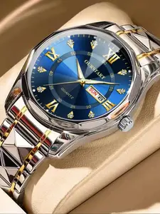 Men's Business Round Dial Analog Quartz Watch, Fashion Luminous Watch for Party, Daily Clothing Decor, Trendy & Exquisite Watch for Gift with Box