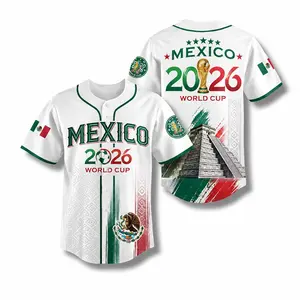 Mexico 2026 Baseball Jersey for Men Women, Mexican Heritage Sports Shirt, Button Up Fan Apparel, Casual Graphic Game Day Jersey Top USA