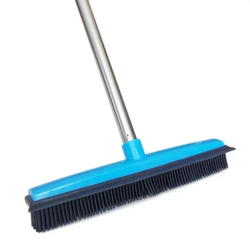 Rubber Broom Carpet Rake with Squeegee & Long Handle. For Pet Hair & Fur Removal. Applicable for: Carpet, Hardwood, Tile, etc. - No Scratch, for Dogs & Cats