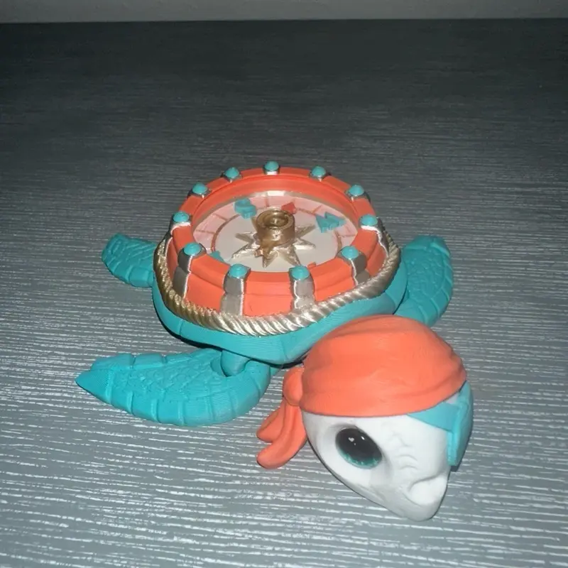 3D Printed Flexi Twisty-Print Sea Turtle Figurine with Spinning Compass