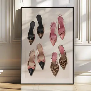 [Sale off up to 50%] [No frame, Free Ship] Retro Pink Leopard Heels Poster Prints | Girly Cheetah Wall Art | Y2k Aesthetic Dorm Room & College Apartment Bedroom Decor for Clean Girl