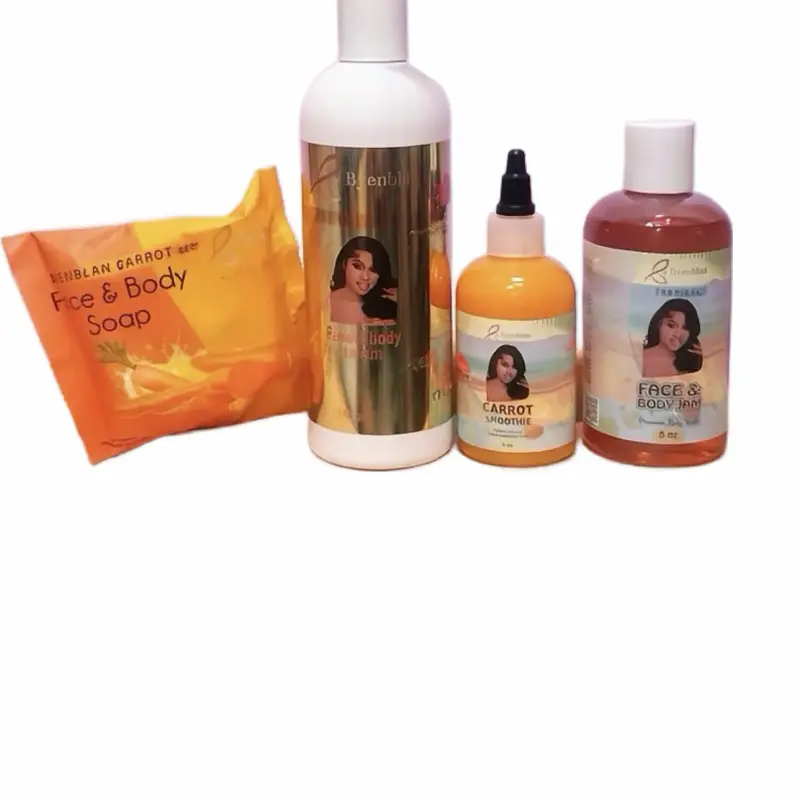 Byenblan 2Xtra Strong Carrot Care Set - Daily Gentle Hydrating Moisturizer Cleanser Kit (18oz Cream, 4oz Body Smoothie, 8oz Jam, 7oz Face & Body Soap), Body Care, Nourishing