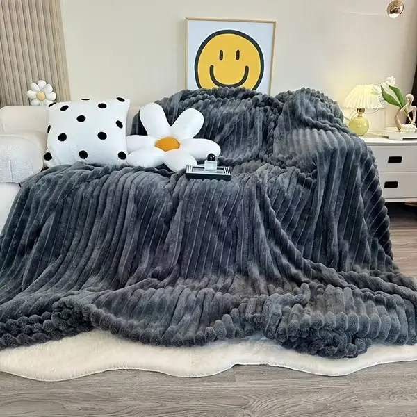 Ultra-Soft Thick Fleece Blanket - Multi-Color 3D Faux Rabbit Fur, Double-Sided, Warm & Cozy, All-Season Use for Home, Office, Travel, Camping & Gifting
