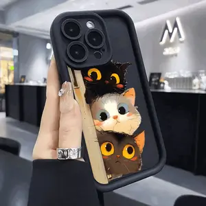 Three Cute Cartoon Cat Case for iPhone 17 Pro Max 16 16e 15 14 Plus 13 12 Mini 11 Air X XS Pattern Soft TPU Rubber Camera Protection Rugged Mobile Phone Cover Gift Shockproof Smartphone