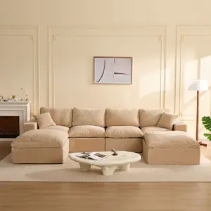 【3 Packages Shipping】137” 4-Seater U shaped Sofa With Extra Cushions Added,Boneless Sectional Couches for Living Room,Cozy Comfy Sofabed,Cloud Couch, Modular Sectional Sofa, Convertible Sofas Bed, Deep Seat Sofa, Cozy Sofa Furniture Set, Corduroy