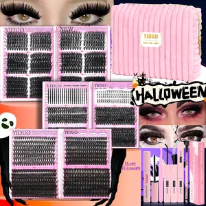 YIDUO Lash Clusters Kit Makeup Bag Kit 1868pcs Large Capacity 6 Styles Lashes Extension Set Eyelash Extensions Volume/Mega/Full/Spikes/Bottom Lashes Clusters Kit Bulk Packs 5-20mm D Curl Wispy Individual Lash Clusters Kit with Bond&Seal