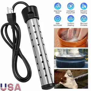 2000W Immersion Heater, Portable Electric Water Heater Fast Heating for Buckets Bathtubs, Submersible Water Heater with LCD Thermometer 304 SS Guard, 5 Gallons of Water in Minutes
