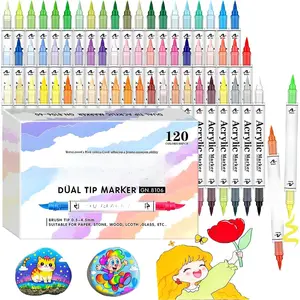120 colors   Markers,60 Pack Automatic Ink ControlSoft Brush  markers &  Pens for , Canvas, Rocks Glass and  -   Pens for DIY, Art, and Detailing Projects