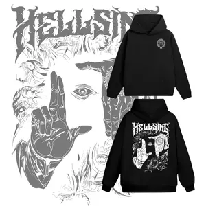 Alucard Hellsing Hand Signs" Unisex Oversize Anime Manga Washed Heavyweight Cotton Hoodie Sweatshirt T-shirt, Gift for Anime Enthusiast, Manga Lover