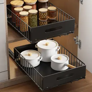 2 Pack Pull Out Cabinet Organizer, Slide Out Drawers for Cabinets Peel and Stick Pull Out Drawers Heavy Duty Pull Out Shelves for Kitchen,Cupboard,Pantry,Bathroom (16.5"D*11.8"W*3.94"H-Black)