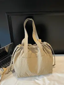Women's Shoulder Bag Solid Color Pure Color Handbag Drawstring Closure Fashionable Versatile Leisure Simplicity Suitable for College Students Campus Work Commuting Travel Shopping Women's Shoulder Bag Casual Fashion Bag