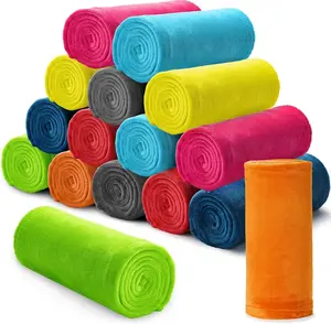 16 count Flannel Fleece Throw Blanket Bulk 50 x 60 In Soft Fleece Throw Blankets Coral Bed Sofa Bulk Color Winter Warm Pet Blanket for  Office Wedding Favor Outdoor Travel  Season(Bright Colors)