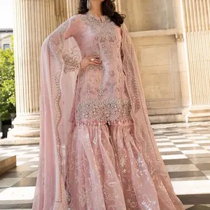 Blush Pink Elegance Chiffon & Organza Gharara Set size M