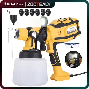 ZOOTEALY LED Light Paint Sprayer,1000W Paint Gun with Cleaning & Blowing Joints,1400ml Cup Spray Paint Gun with Adjustable Flow Width,6 Nozzles and 3 Patterns,Yellow Paint Sprayer for House Painting hv lps prayer