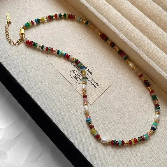 Necklace style bead colored stone