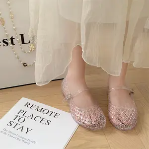 Bdhjydb Hot-Selling Transparent Shoes Women, New Summer Flat Hollow Shoes, Fashionable Versatile Sandals Outdoor Wear with Soft Soles, Women Shoes