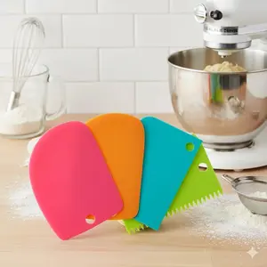 Flexible Fondant Scraper Tool: High-Temp Non-Stick Baking Utensil, Cake Icing Smoother, Professional Anti-Mold & Easy-Clean Design. 4-in-1 Shaping Kit for Efficient Baking.