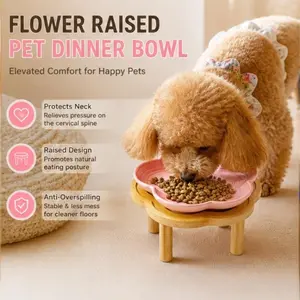 Ceramic pet bowl, cute cat snack can, pet dish, high-leg neck protection, anti-overturning pet shallow bowl