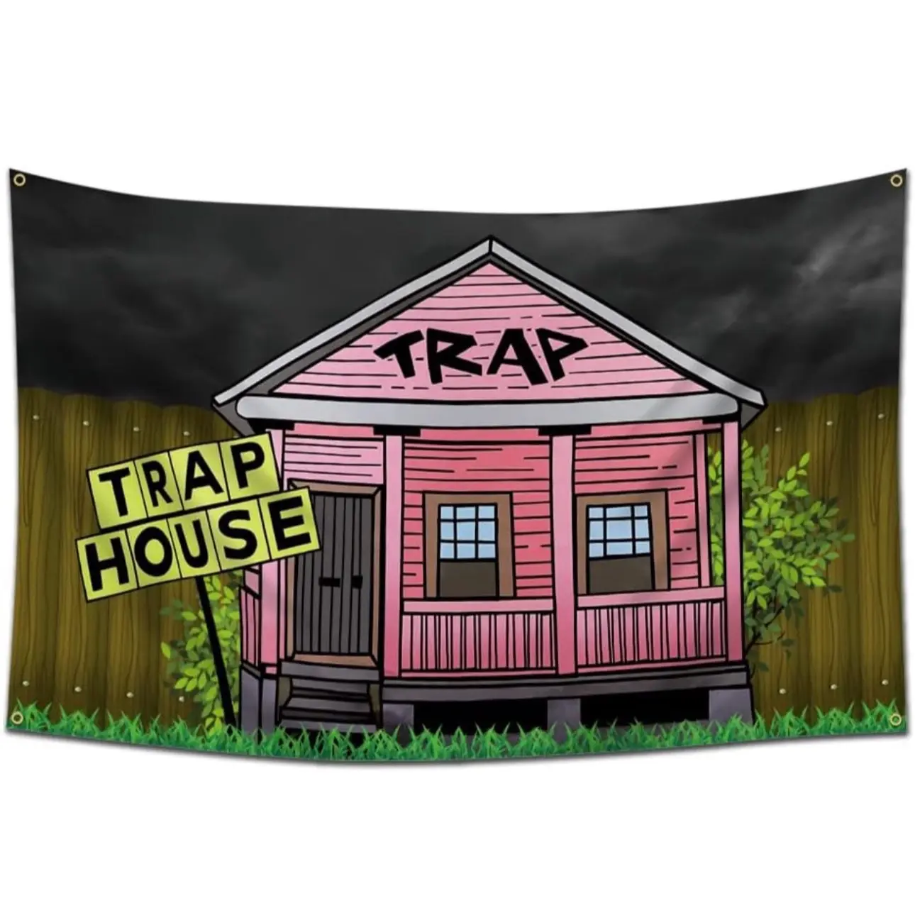 Trap House Banner Flag 3x5 Feet Dorm Garage Decor Man Cave 100% Polyester HD Printing UV Resistant with Grommets