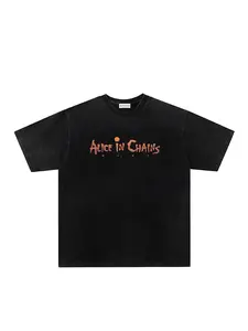 American Vintage Street Style Washed Tie-Dye Alice in Chains Rock Band T-Shirt, Unisex Summer Casual Round Neck Short Sleeve Tee, Casual Streetwear