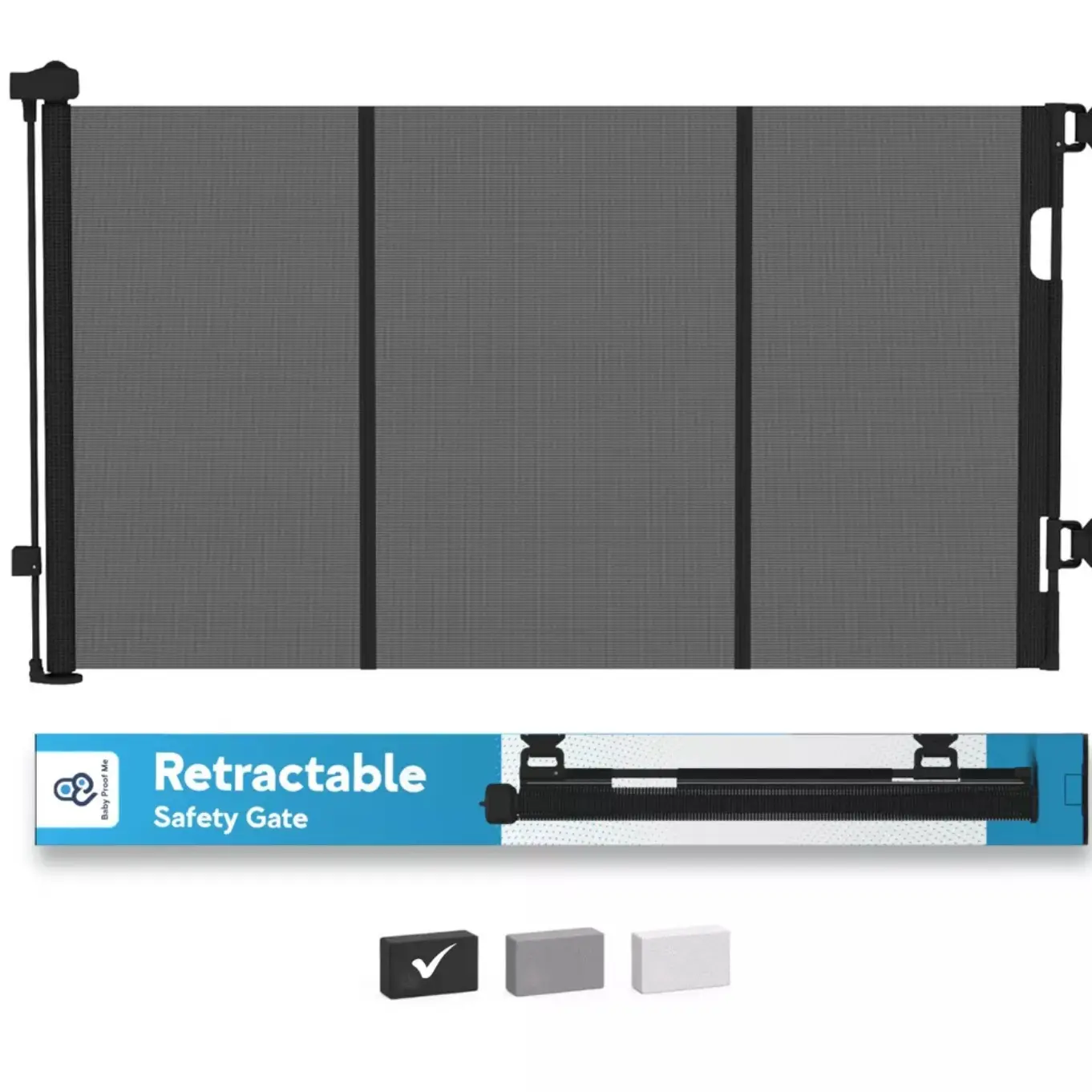 Baby Proof Me Retractable Mesh Baby & Pet Safety Gate - Soft but Reinforced Ribs, No Bottom Bar, 1-Hand Use, No-Trip Design, Space-Saving Home Safety Solution