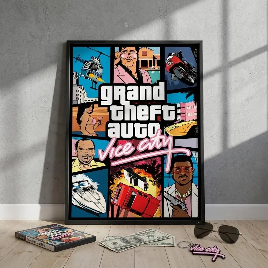 Grand Theft Auto Vice City Poster No Frame, GTA Vice City Gaming Wall Art Print, Gamer Room Decor, Gift for Video Game Fans