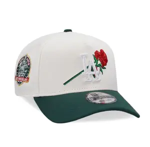 LA Dodgers Snapback Hat Cream and Forest Green with Red Rose Embroidery Vintage 60th Anniversary Stadium Side Patch Cap Unisex Trendy Streetwear Fashion Hat