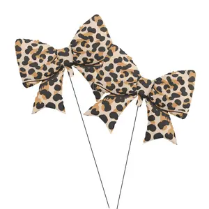 2pcs 98cm Leopard Print Bow Shape Aluminum Foil Balloons, Party Decoration Set for Birthday Theme Parties Outdoor Events