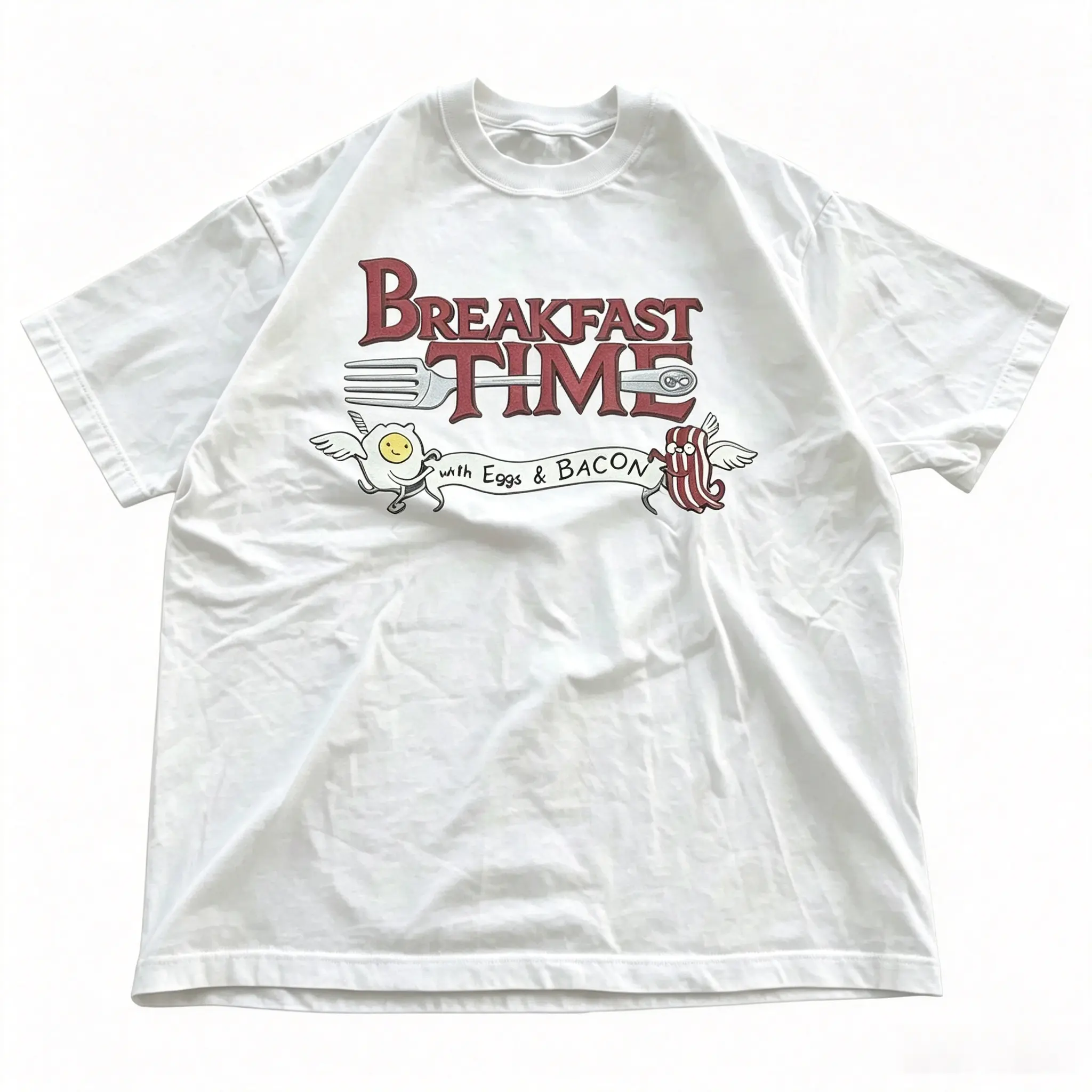 Adventure Time Breakfast Time Eggs & Bacon Shirt - Vintage Graphic Tee – Unisex S-5XL – Menswear & Womenswear – Streetwear Tops – Casual Cotton Crewneck Shortsleeve T-shirt - Trending TikTok