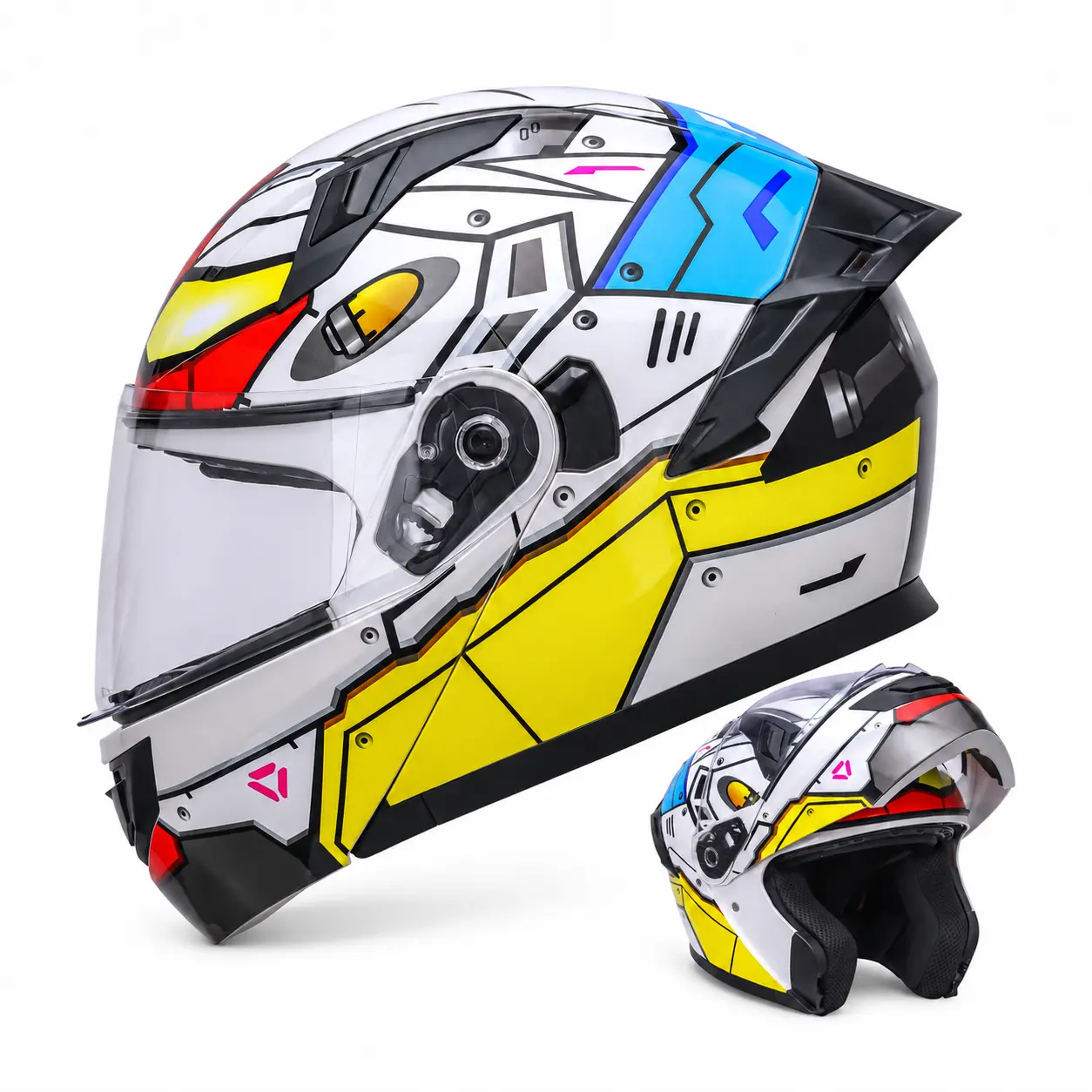 LeLW Motorcycle Helmet with Dual Visor & LED Rear Light, DOT Certified Full Face Helmet for Men & Women, Lightweight Cyberpunk Street Bike Racing Helmet