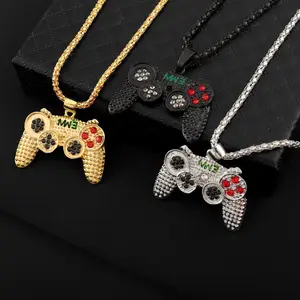 3-piece game controller pendant necklace set, a must-have hip-hop style party accessory with a gaming theme, perfect as a Valentine's Day gift for boys or a creative holiday gift.