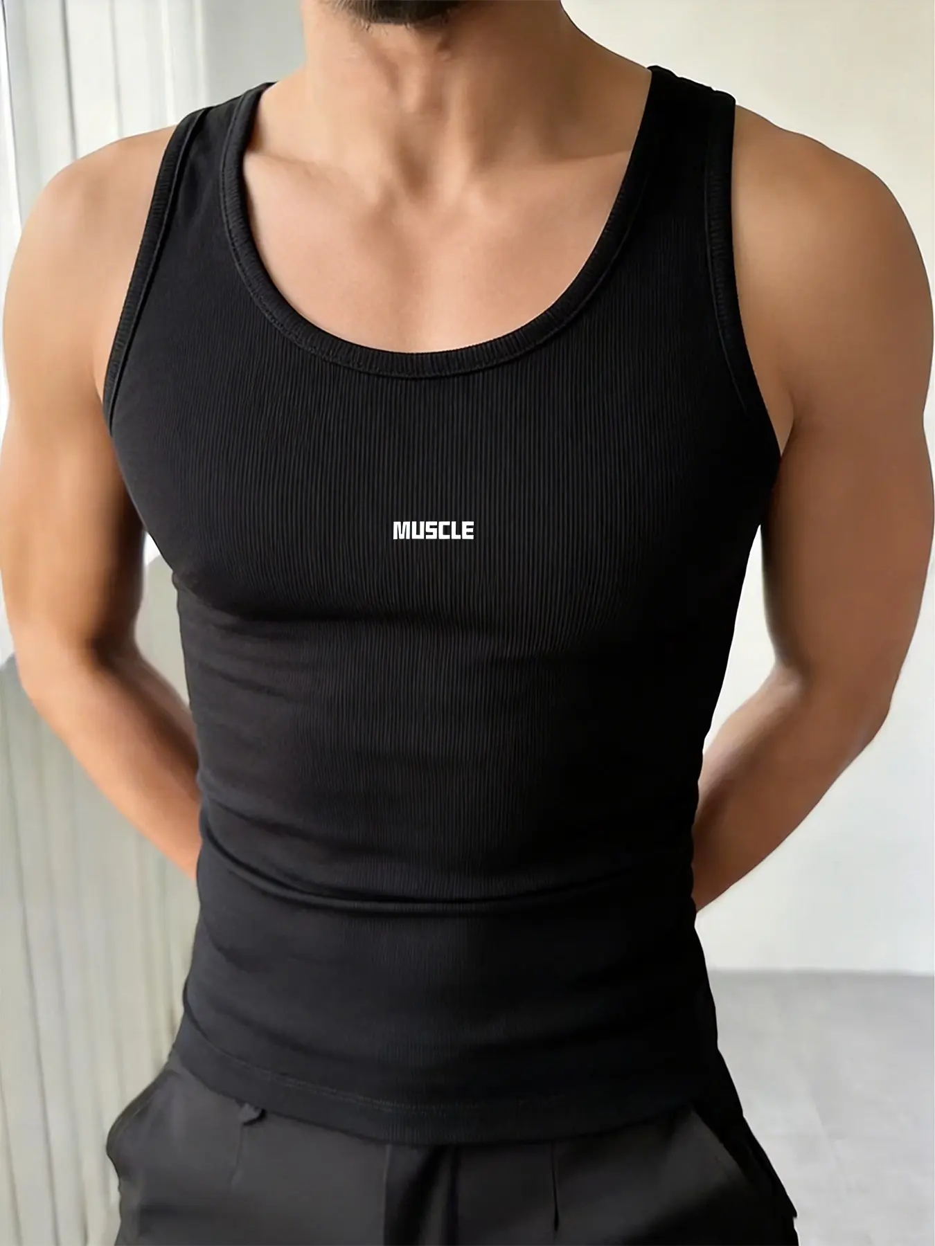Men's Ribbed Compression Sports Vest, Slim Fit Design, High Stretch Breathable Fabric for Gym Training & Casual Outings