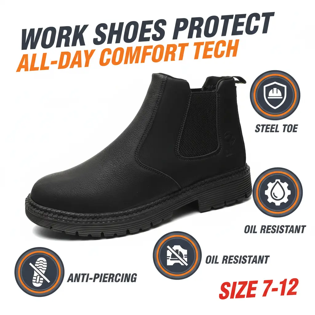 Defensive Splash-proof Smash-proof Puncture-proof Breathable Safety Shoes Unisex Chef Work Shoe Waterproof Anti-slip Durable Outdoor Comfortable for Welding Fabrication and Metalworking Shop Floors Men Women Heat Resistance