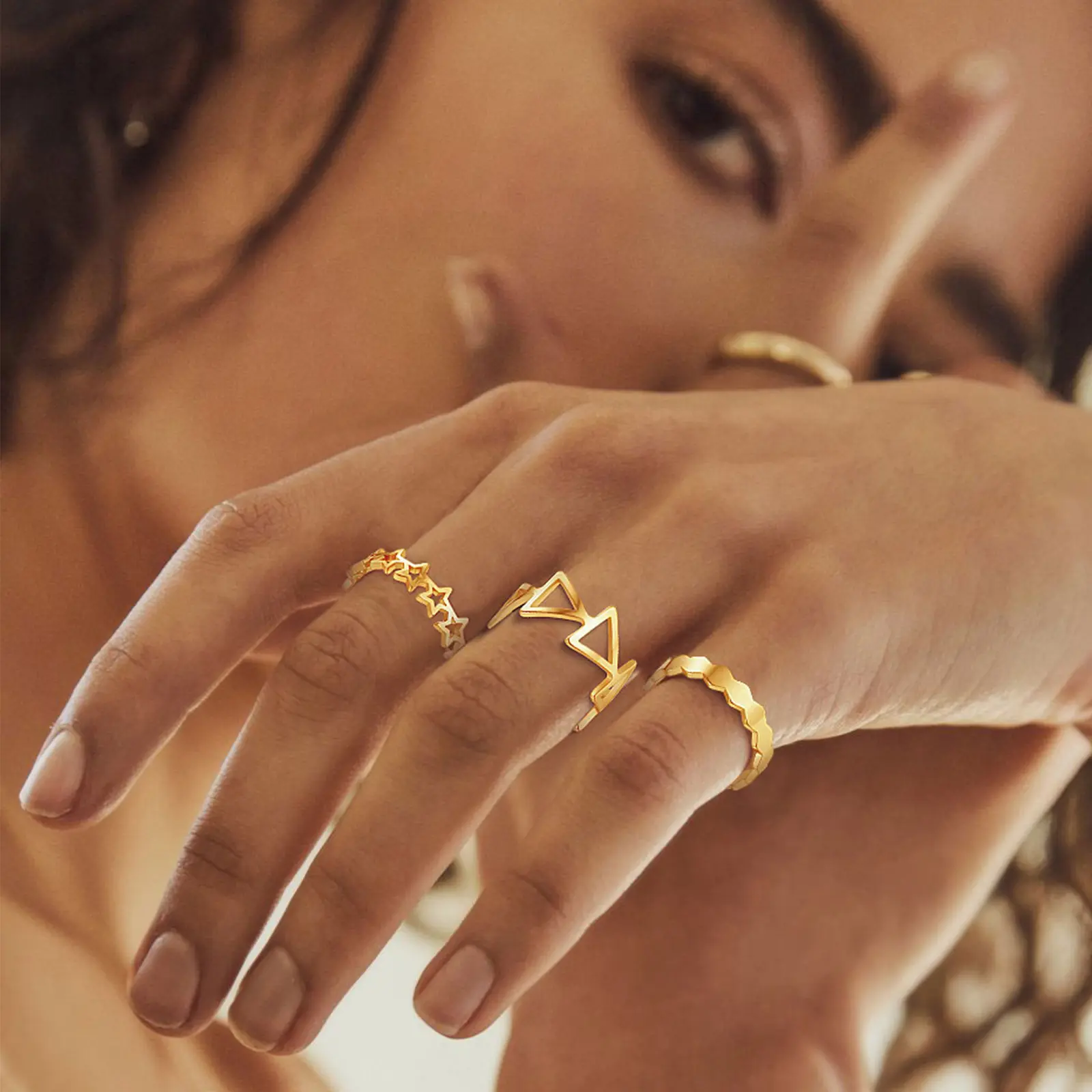 FindChic Triple Open Ring Set Resizable 3 Rings Set Tail Rings Stackable Knuckle Joint Finger Ring Sets For Women Men Girlfriend Boyfriend