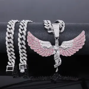 European and American cross-border jewelry: Angel wings pendant with diamonds, men's full-diamond rap/hip-hop Cuban chain
