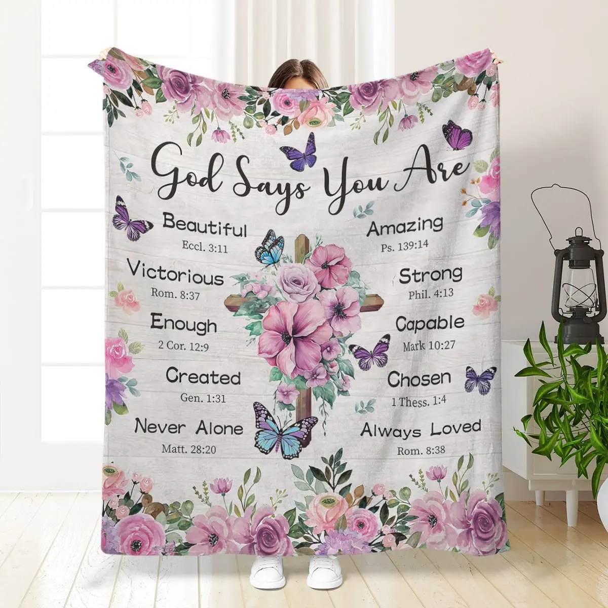 Inspirational Christian Gifts for Women, God Prayer Quilt with Cross, Spiritual Faith Throw Blanket, Perfect Bible Birthday Gift