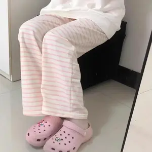 Japanese Y2K Striped Sweatpants for Women, Harajuku Kawaii Sweet Fleece Sports Pants, Korean Fashion Cute Girly Basic Trousers