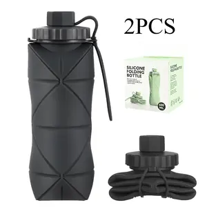 Mumutan 2PCS Foldable Soft Silicone Sports Water Bottles, Food-Grade Leakproof Portable Compact Drinking Containers for Fitness, Outdoor Adventure