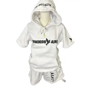 Dominion-aire White Cotton Fleece Set - Short Sleeve Hoodie & Legacy Shorts with Psalm 8:6 Scripture - Sporty Casual Wear Menswear Outfit Clothes Top Blue Suits