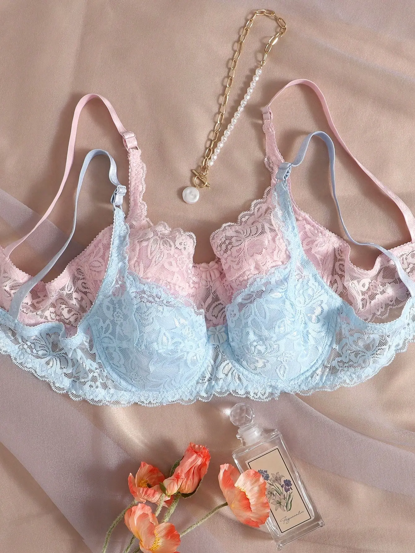 MAB 2pcs Floral Lace Underwire Lingerie Bra And Panty Set Sexy Underwear For Women Date Night Romantic Intimate Apparel