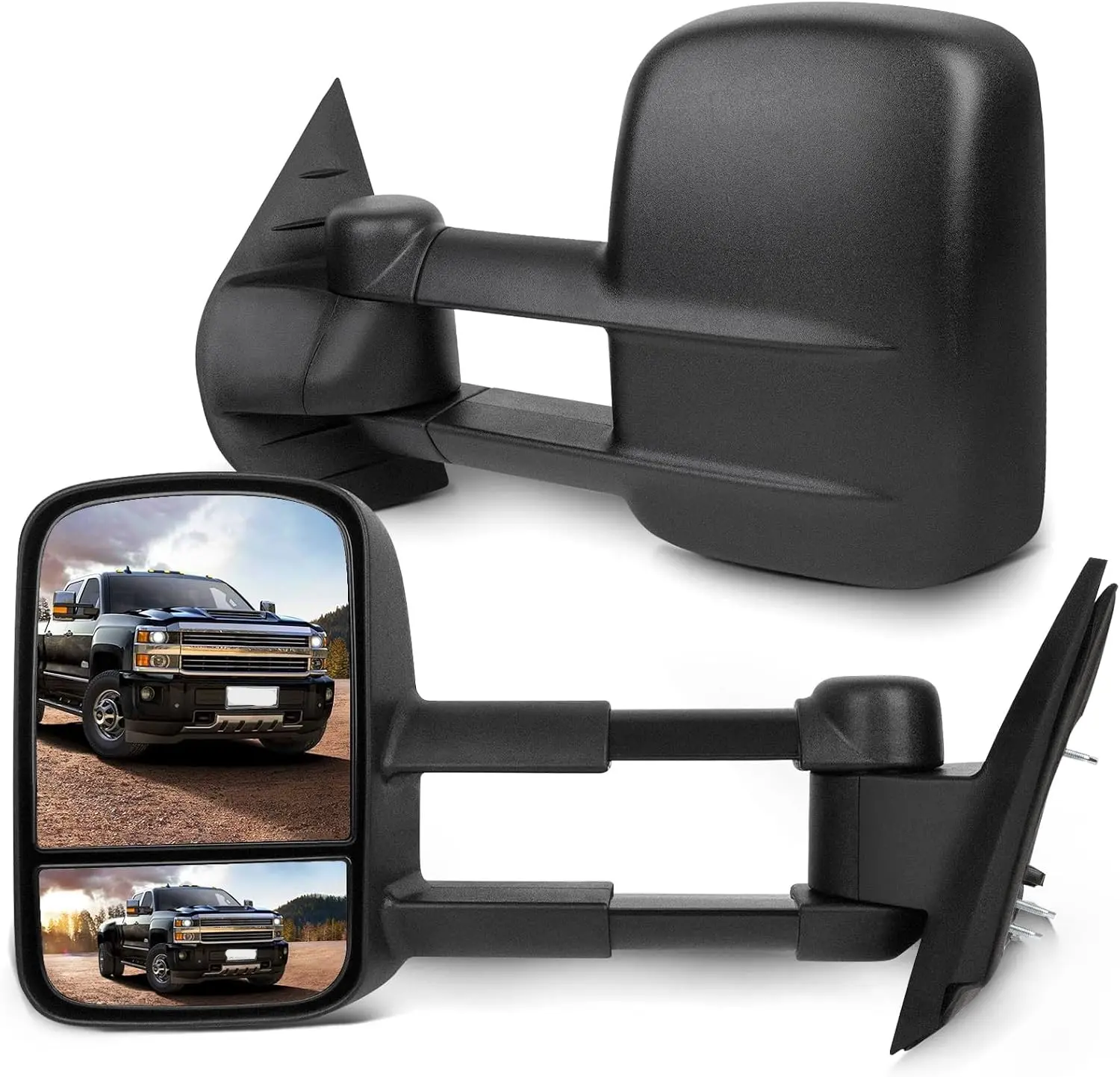 Tow Mirrors Compatible with for 2007-2013 For Chevy Silverado For GMC Sierra 1500 2500 3500 Pickup Truck Manual Adjusted No Heated No Turn Signal Black Housing Towing Mirrors LH RH