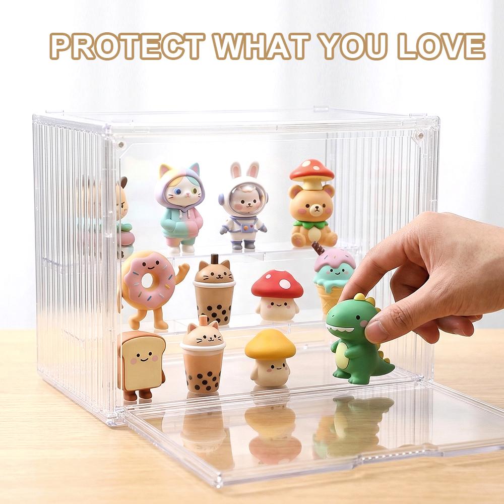 【Visible beauty】3 Tiers Clear Acrylic Display Case,Dustproof Step Shelf,Stackable Display Box for Figures Showcase Anime Cars/Jewellery/Bag Household Storage Box for Idle Items