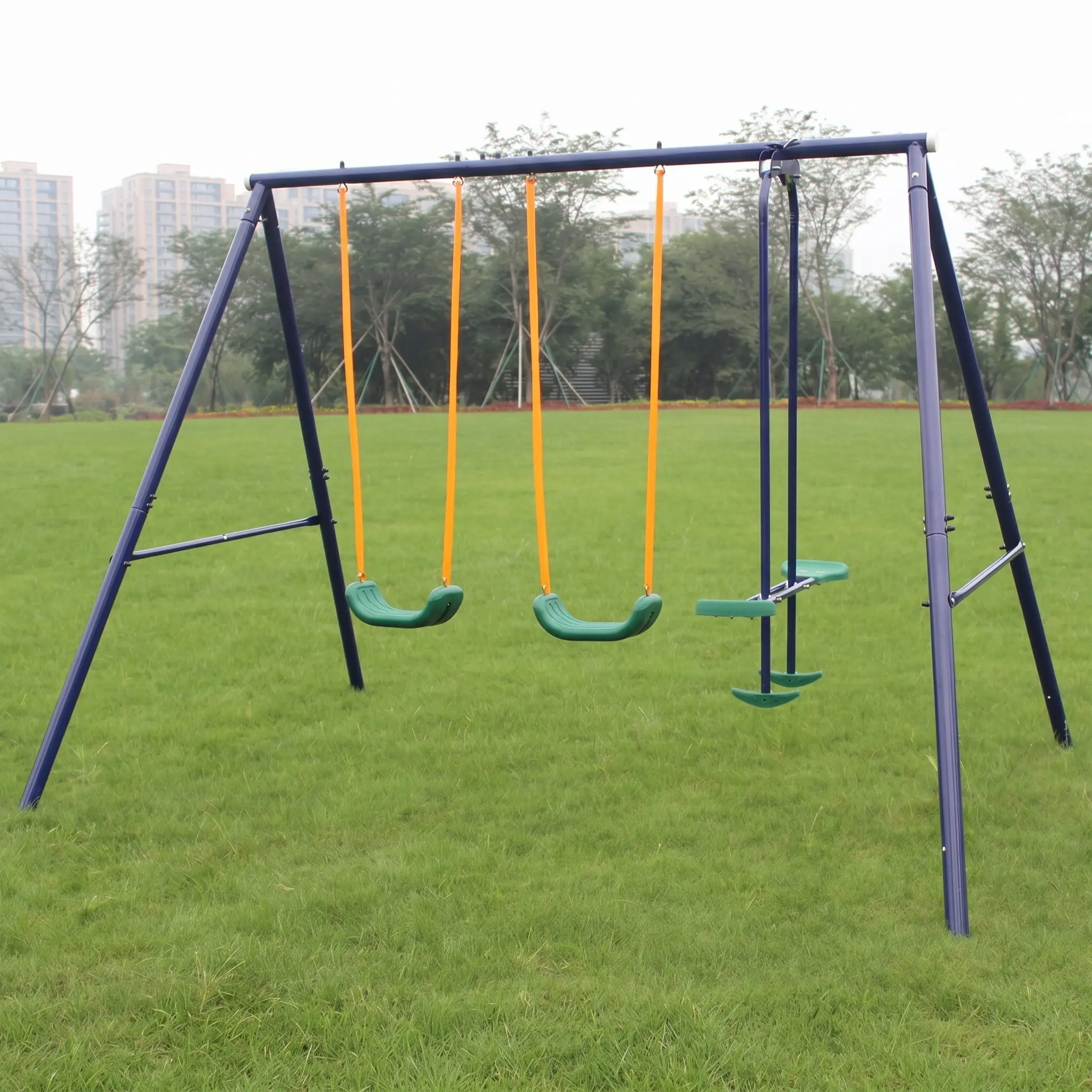 SummerWins Unisex 2-Station 2-in-1/3-in-1/4-in-1 Children's Swing Set - Backyard Glider for 7 Children, Active Play Gym Equipment