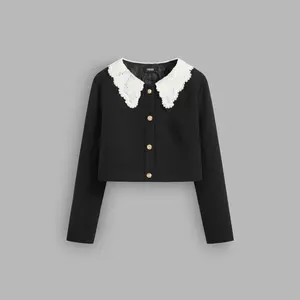 Cider [size 2-26] Collar Solid Button Two Tone Crop Jacket