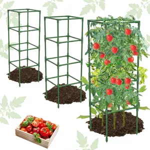 3 Pack Modern Square Tomato Cages, Vertical Garden Trellis for Climbing Plants, Extra Thick Metal Support for Tomatoes, Peppers and Vegetables