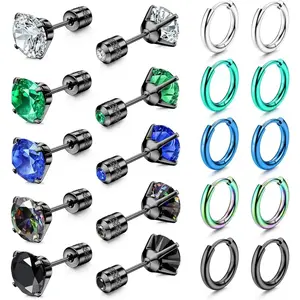 Jstyle Titanium Screw Back Earrings Small Hoop Earrings for Men Women Stainless Steel Hypoallergenic Stud Earrings Huggie Hoop Earrings Multicolor Earrings Set Piercing Jewelry Daily