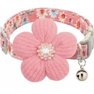Small Dog Collar with Flower, Puppy Collar for Girl Dog Collars for Small Dogs Cute Dog Collar with Bell, Adjustable Length