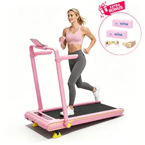 2Pink Treadmill for Home Workout – Cute Aesthetic Folding Treadmill with Handle Bar, Perfect for Apartment Cardio & Daily Fitness，Portable 3-in-1 Vibration Walking Pad，Bonus butter stick stress-relief squishy toy